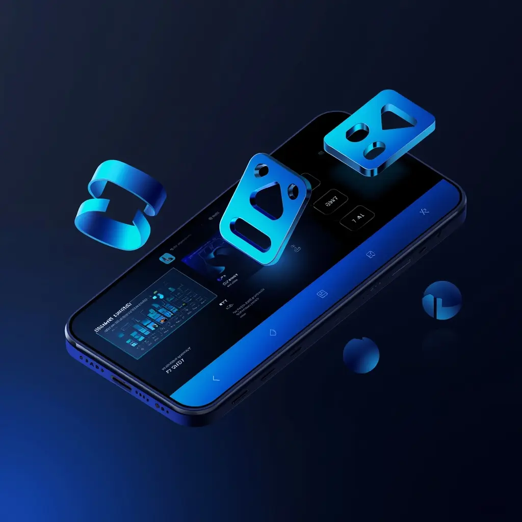 Modern web design UI UX concept illustration with abstract interface elements and blue tech style