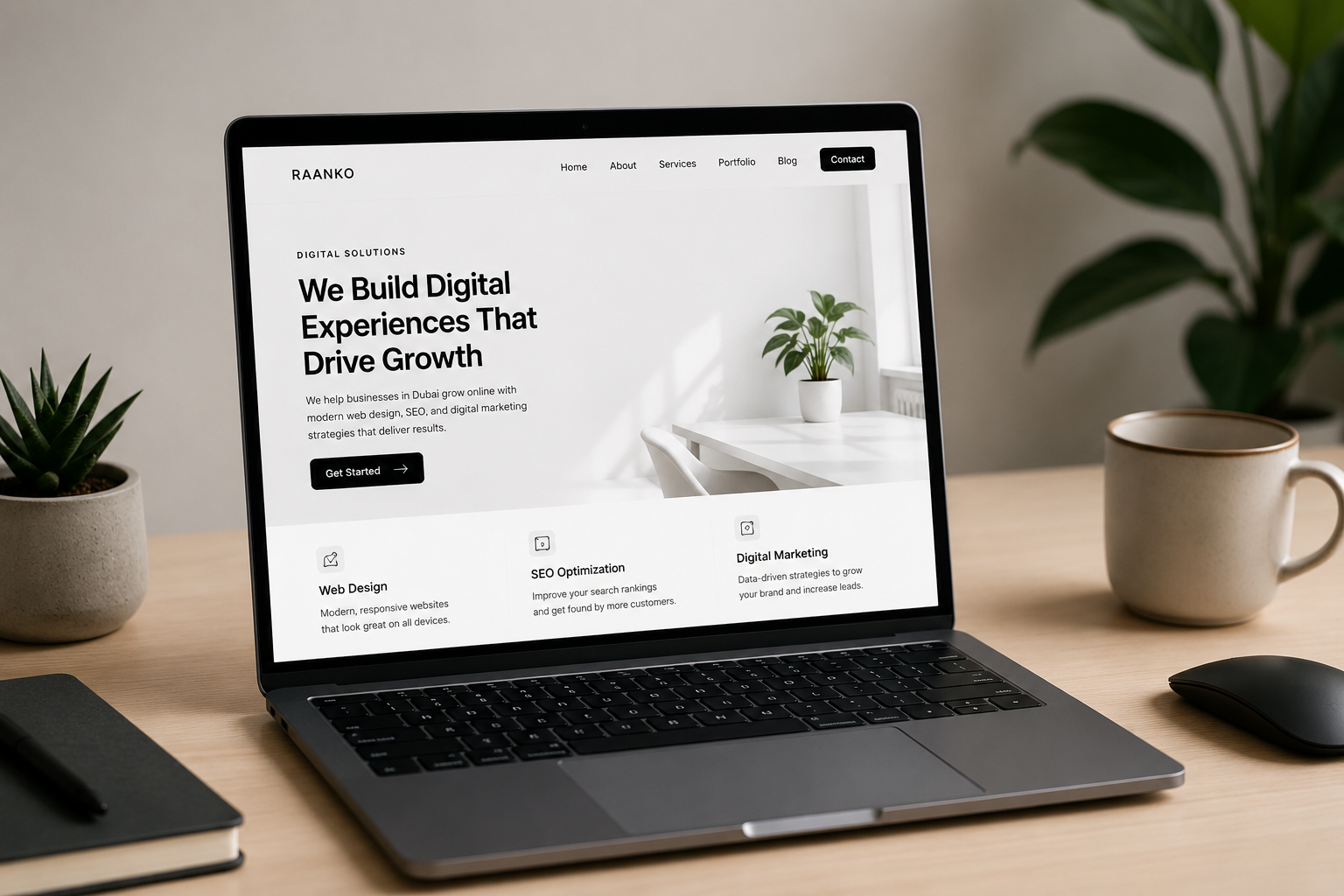Clean and minimal website layout displayed on a modern laptop for Dubai businesses