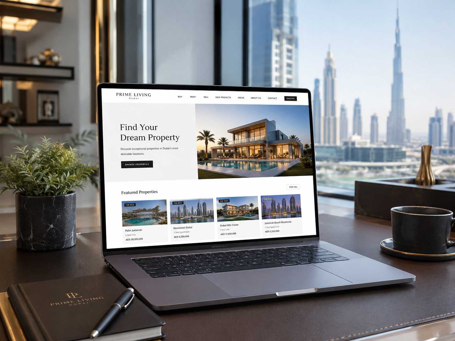 Professional real estate website displayed on a laptop for the latest web design trends in Dubai