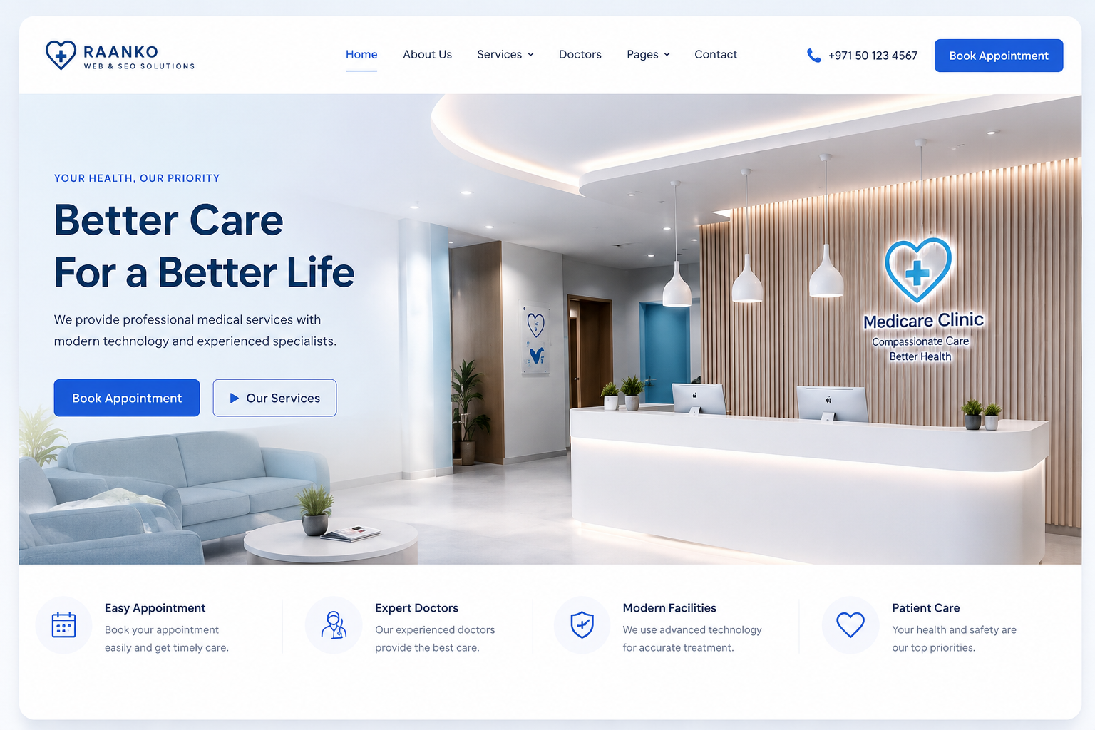 Professional clinic web design Dubai website with appointment booking and medical services