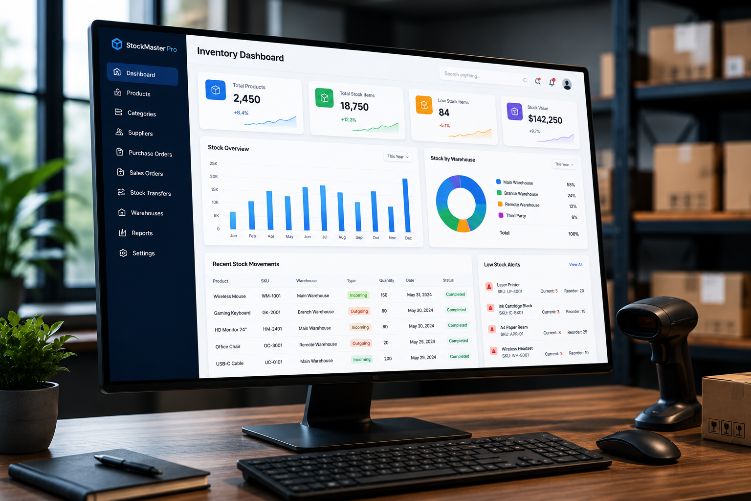 Inventory and stock management business software solutions for products warehouses suppliers and sales