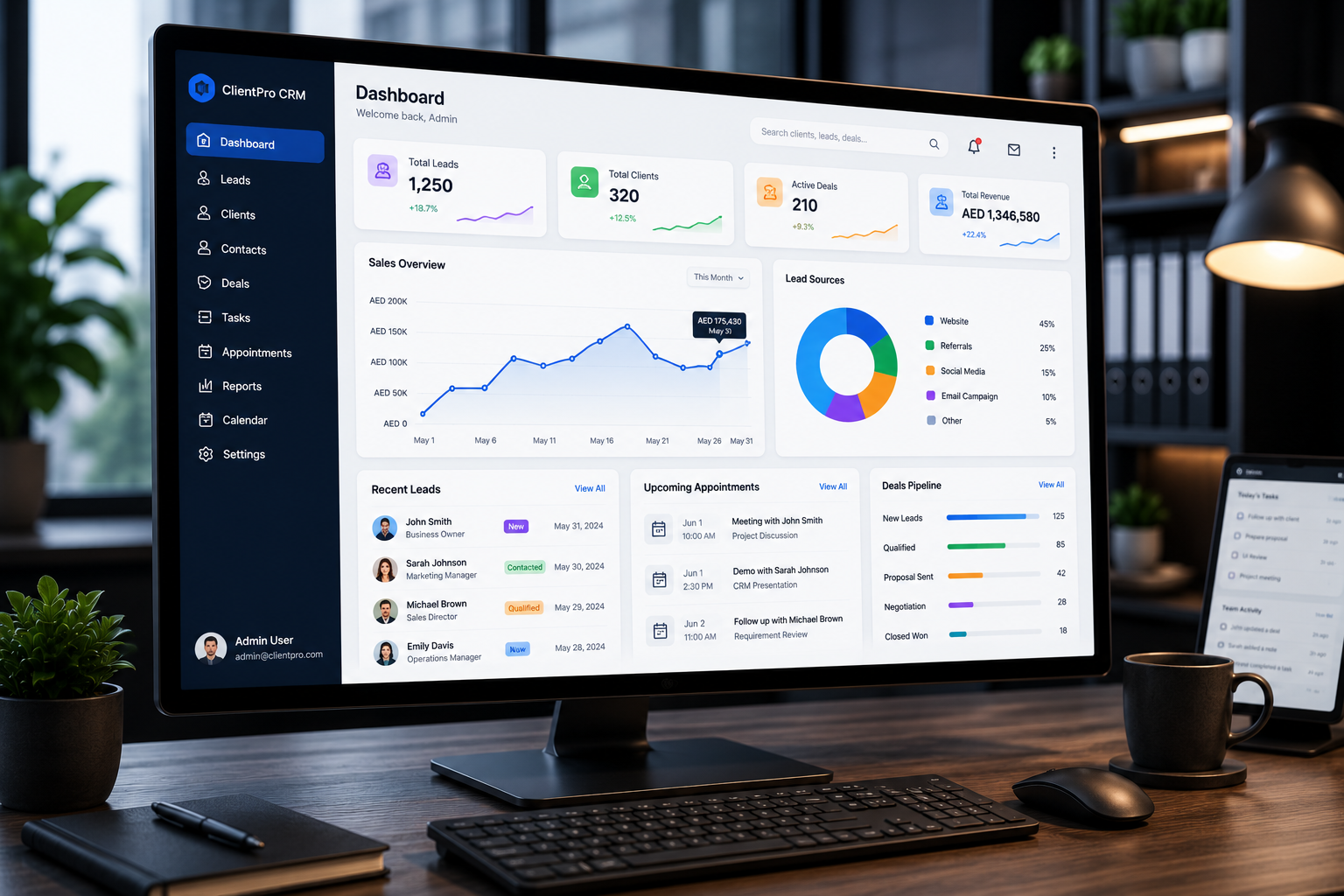 CRM custom desktop apps for managing leads clients appointments contacts and sales opportunities