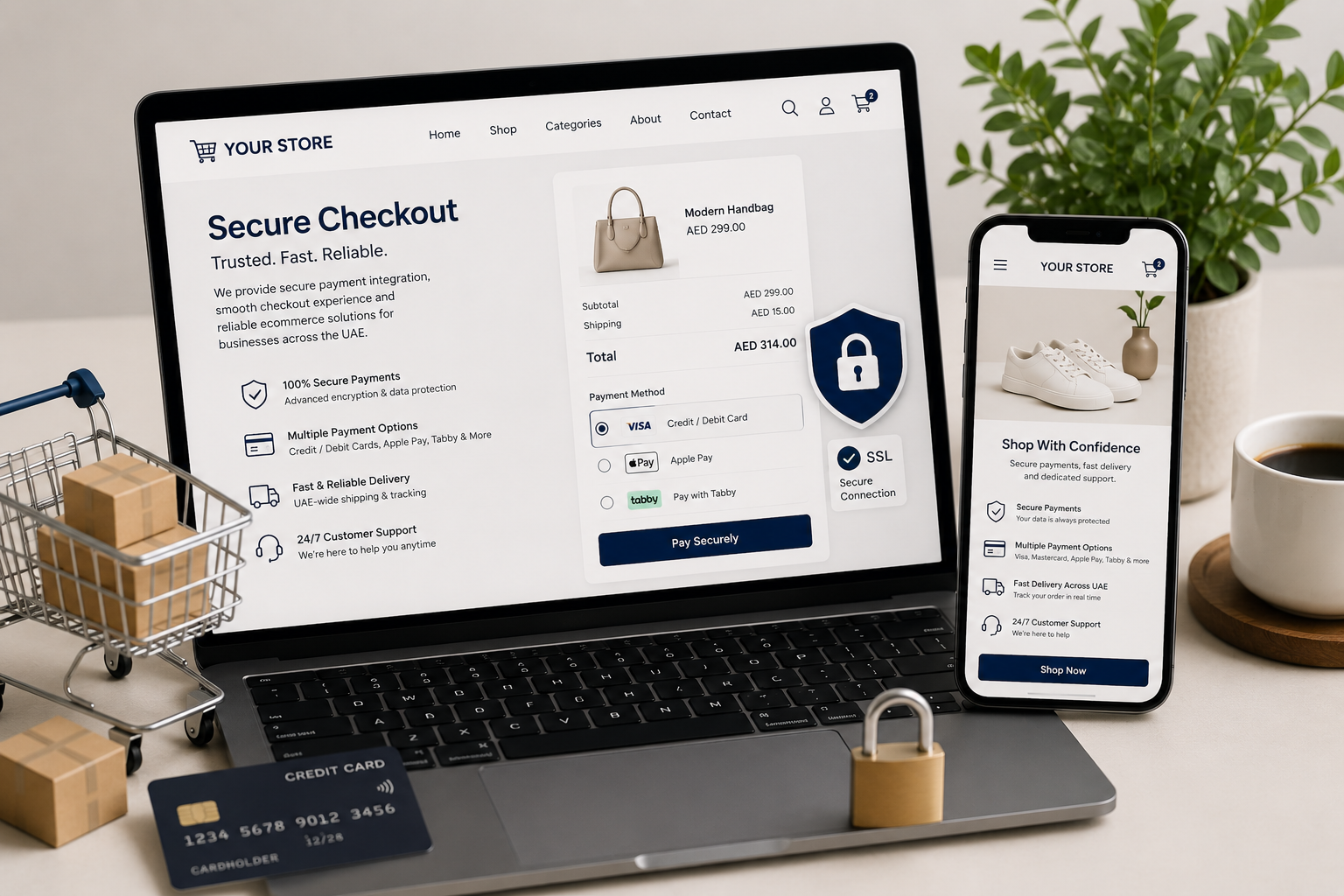 Secure ecommerce solutions UAE project with payment gateway checkout optimization and responsive online shopping experience by Raanko