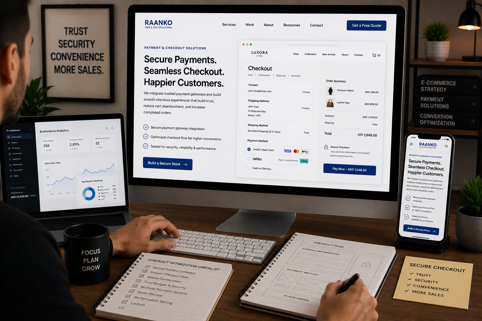Secure ecommerce solutions UAE payment gateway integration and checkout optimization by Raanko