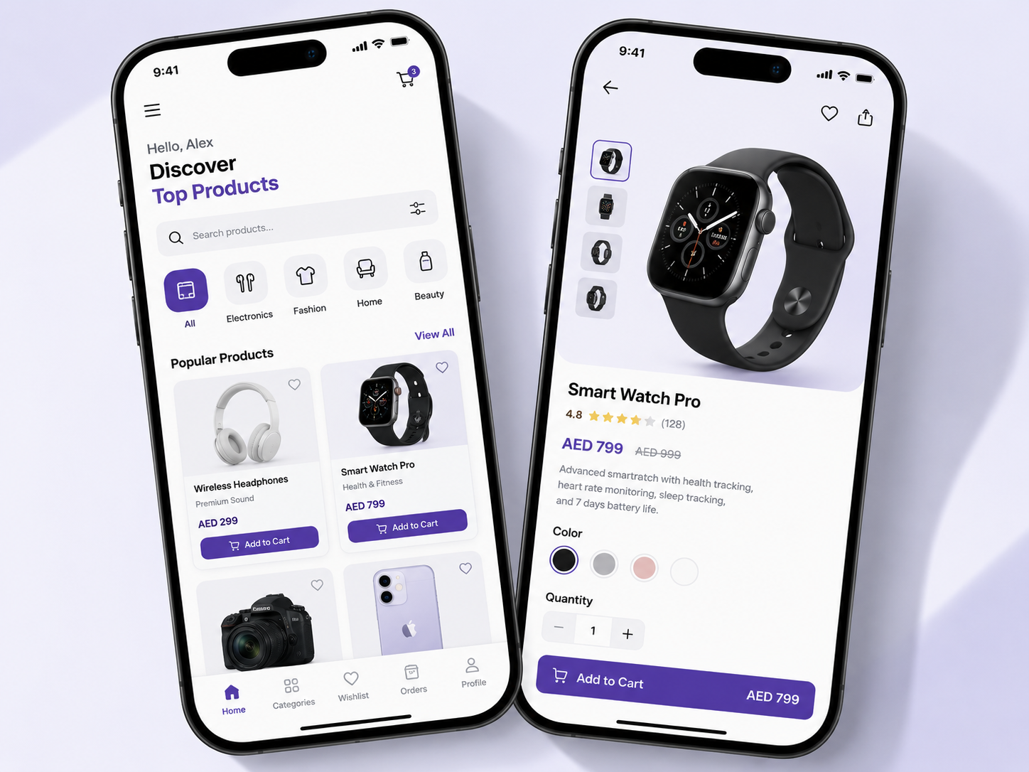 E-commerce UI UX mobile apps with product browsing shopping cart and checkout interface