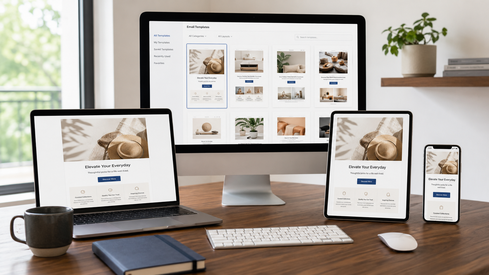 Responsive email templates for newsletter marketing across desktop tablet and mobile devices