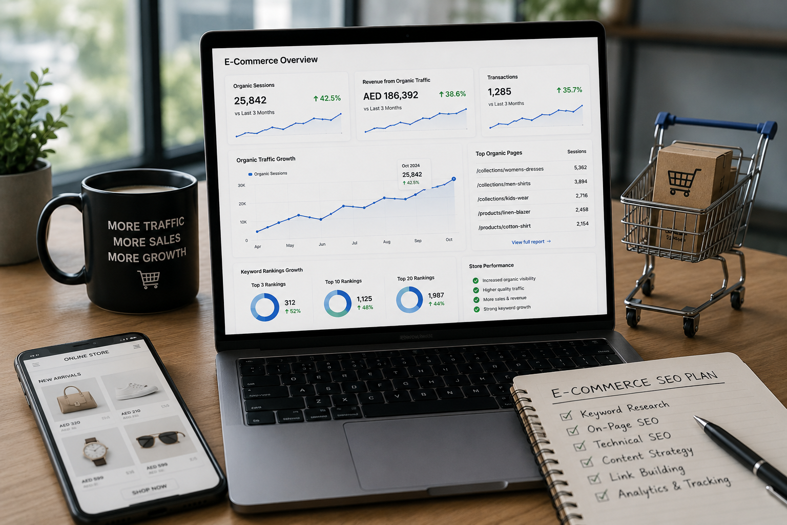 E-commerce SEO Dubai improving online store organic traffic product visibility and search rankings