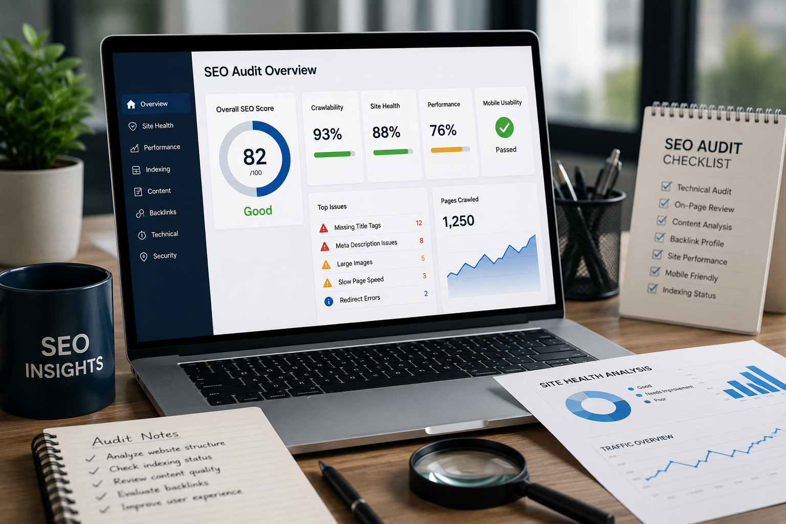 SEO audit and discovery services Dubai analyzing website health technical SEO crawlability and search performance