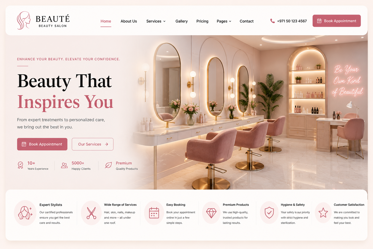 Beauty salon web design Dubai website with online booking service gallery and local SEO