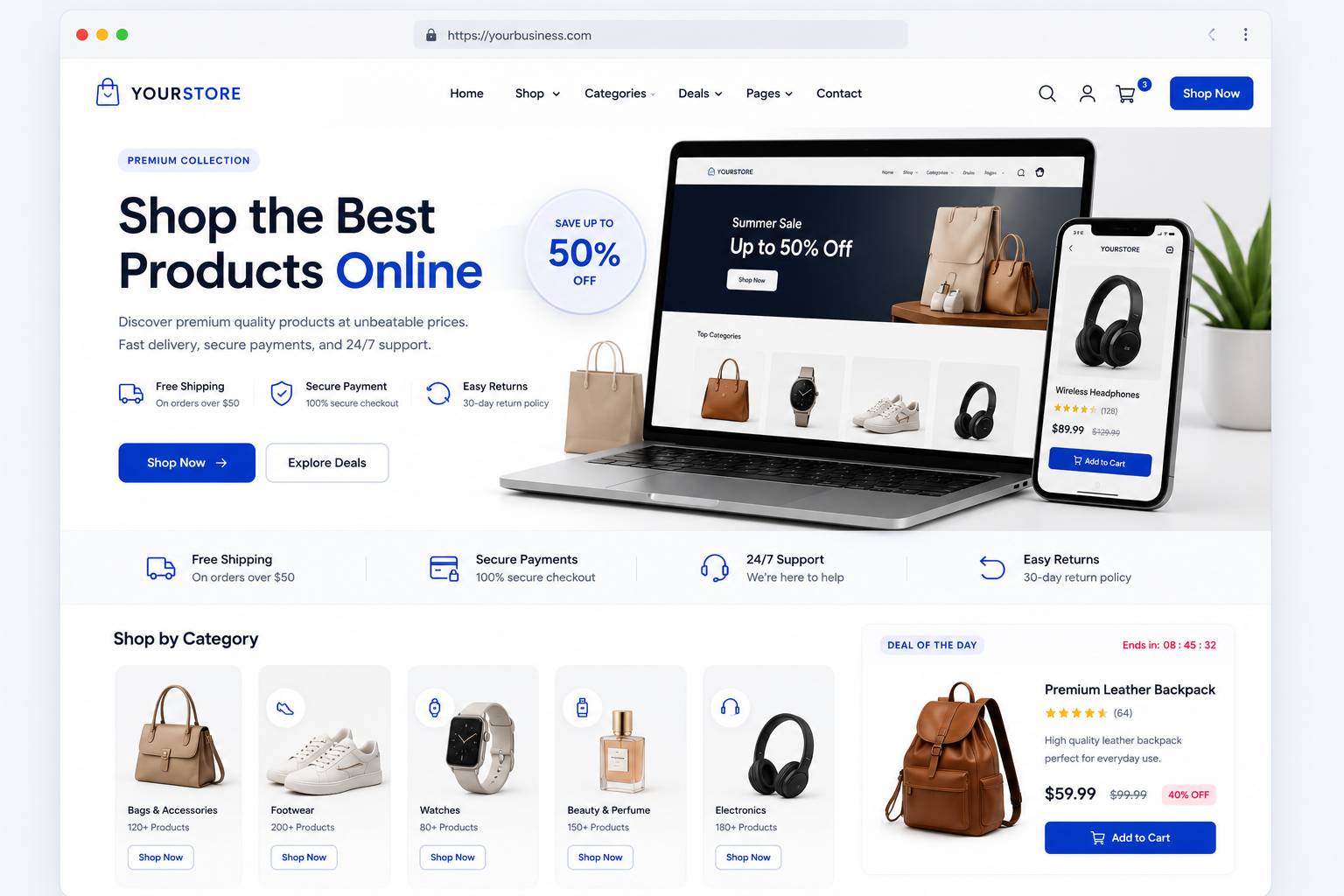 Custom web development for ecommerce websites with secure checkout responsive product pages and online store features