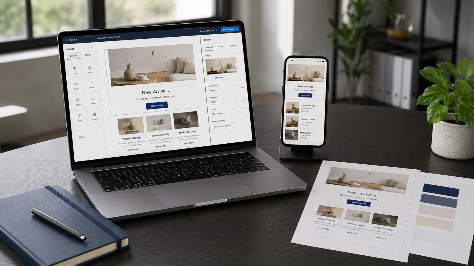 Professional newsletter marketing design with responsive desktop and mobile email preview