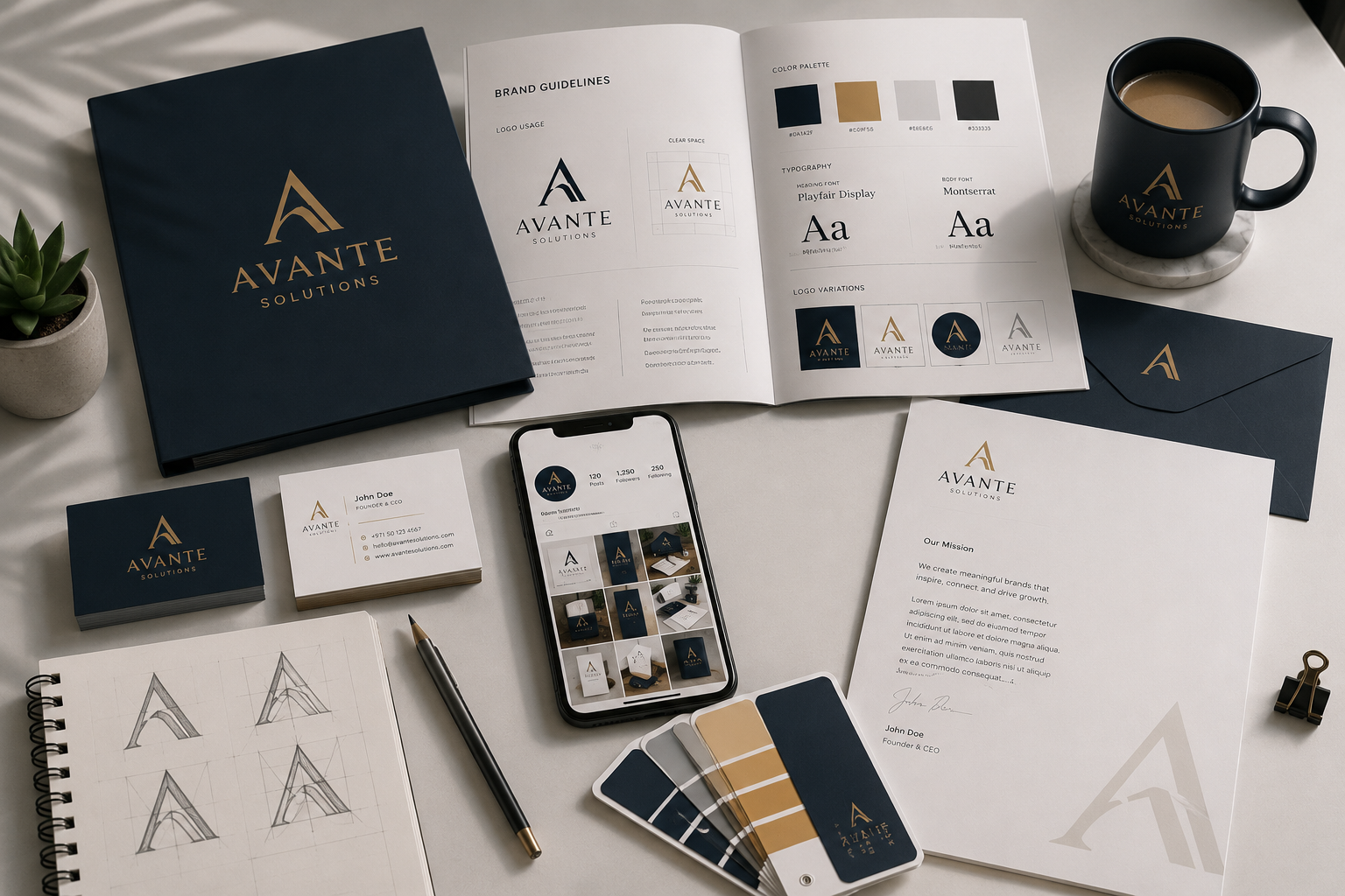 Complete brand identity Dubai with logo colours and typography
