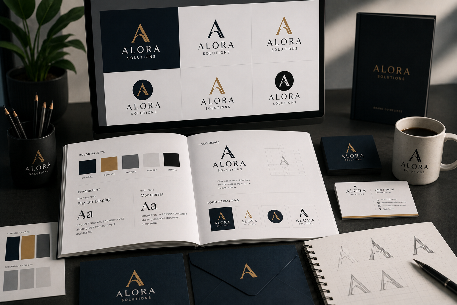 Professional business logo design variations for digital and print use
